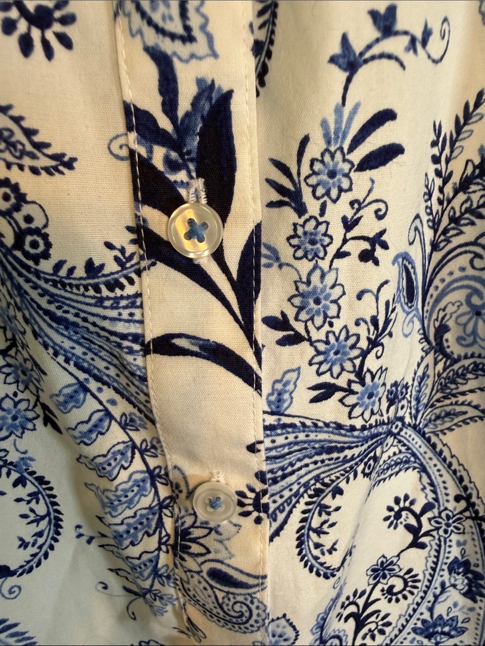 Talbots Womens Blue White Paisley Non-Iron Sleeveless Button Down Shirt Size 10 - Picture 3 of 5